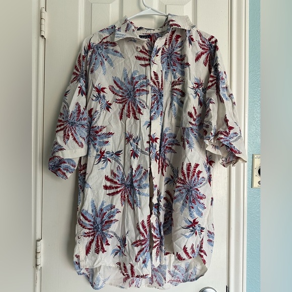 Tommy Hilfiger Vintage 90`s  Hawaiian Shirt L Palm Trees America Red White Blue - Picture 1 of 3